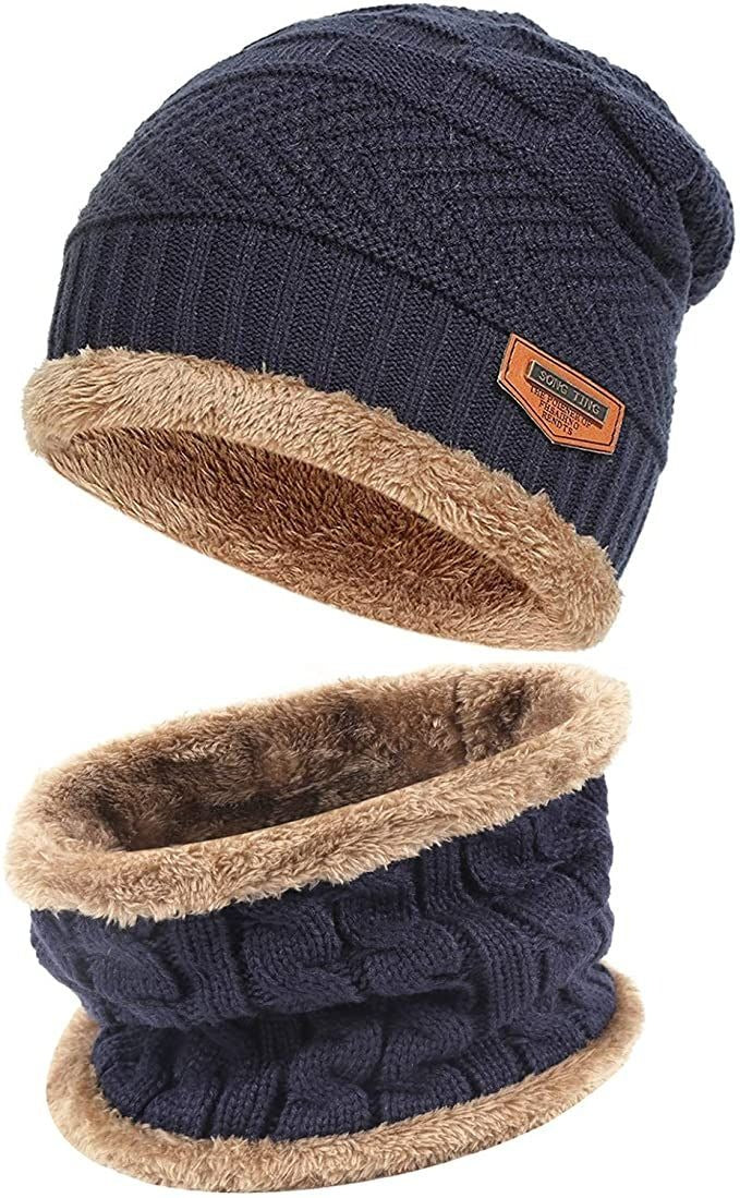 Wool cap with neck warmer for men women